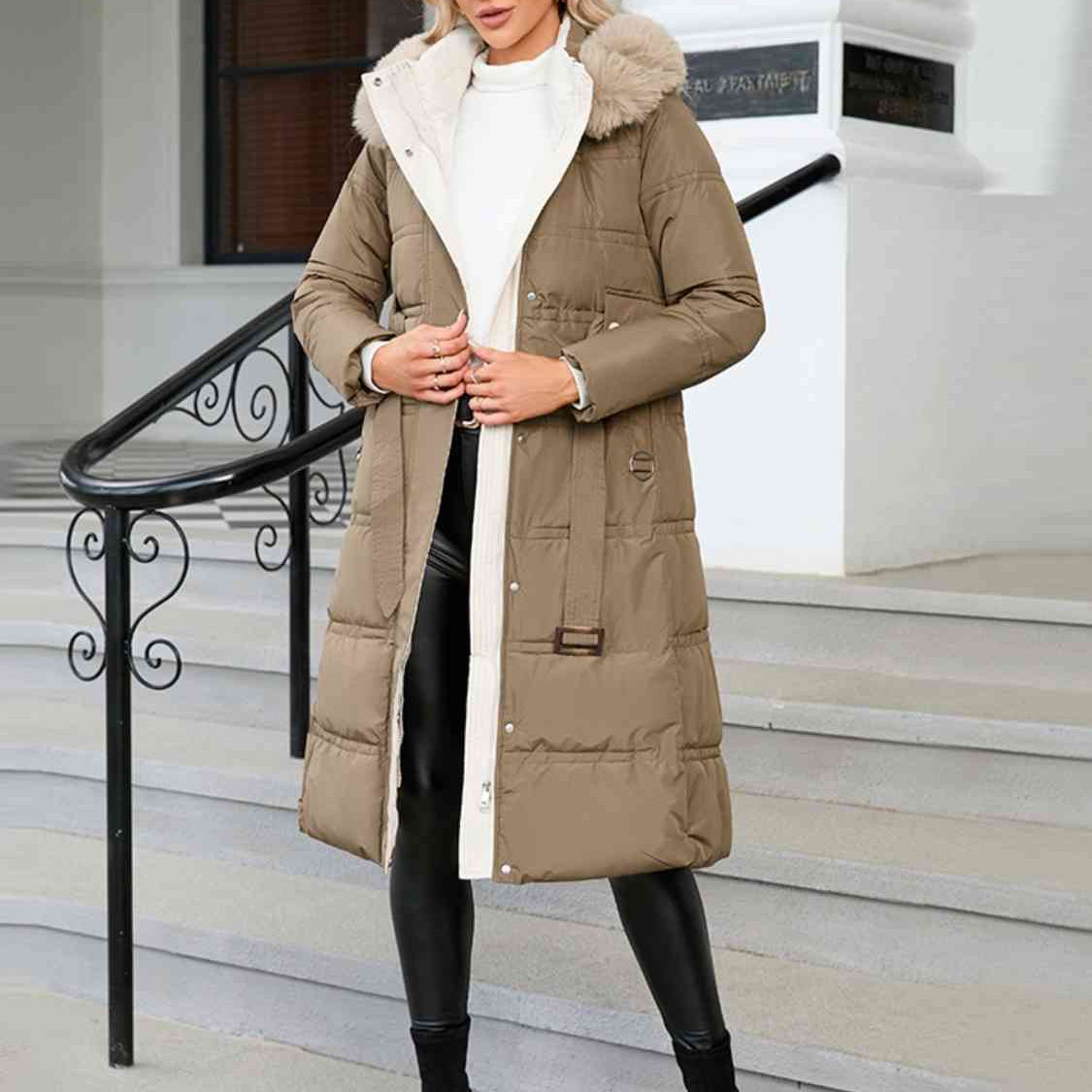 Longline Hooded Winter Coat with Pockets - Guy Christopher