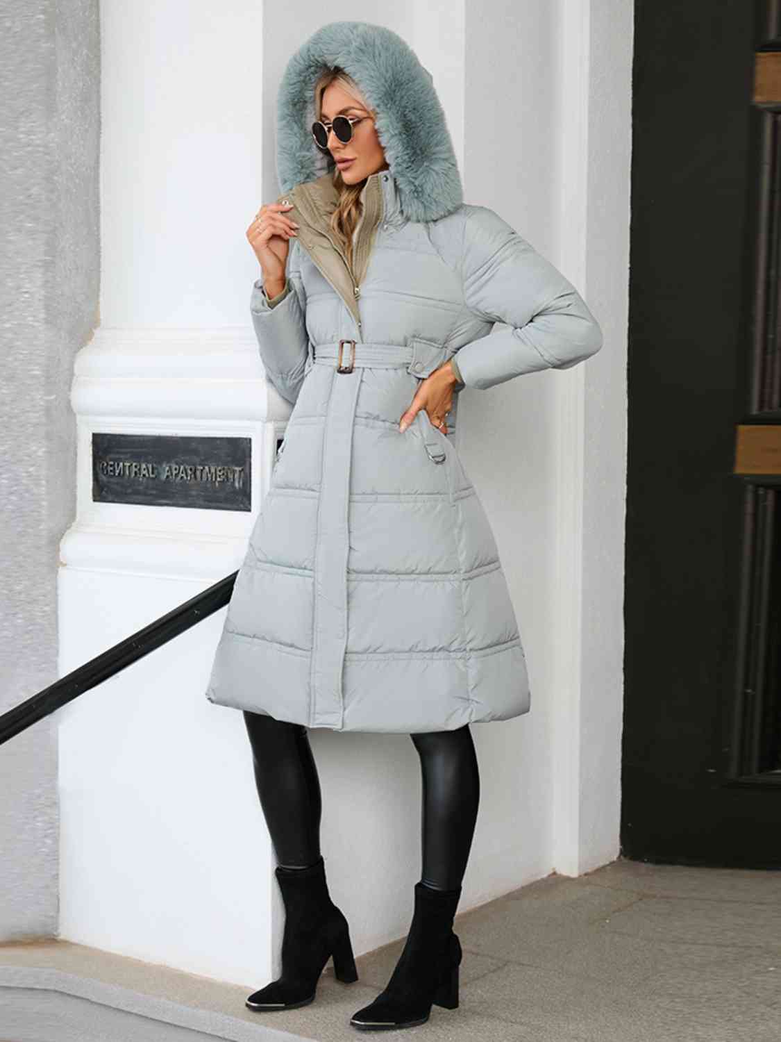Longline Hooded Winter Coat with Pockets - Guy Christopher
