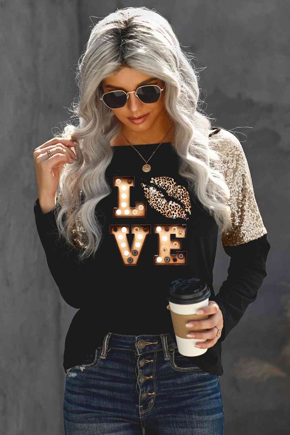 LOVE Graphic Sequin Long Sleeve T-Shirt - Guy Christopher