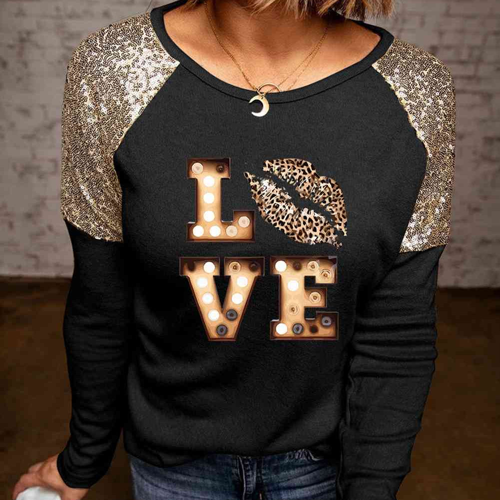 LOVE Graphic Sequin Long Sleeve T-Shirt - Guy Christopher