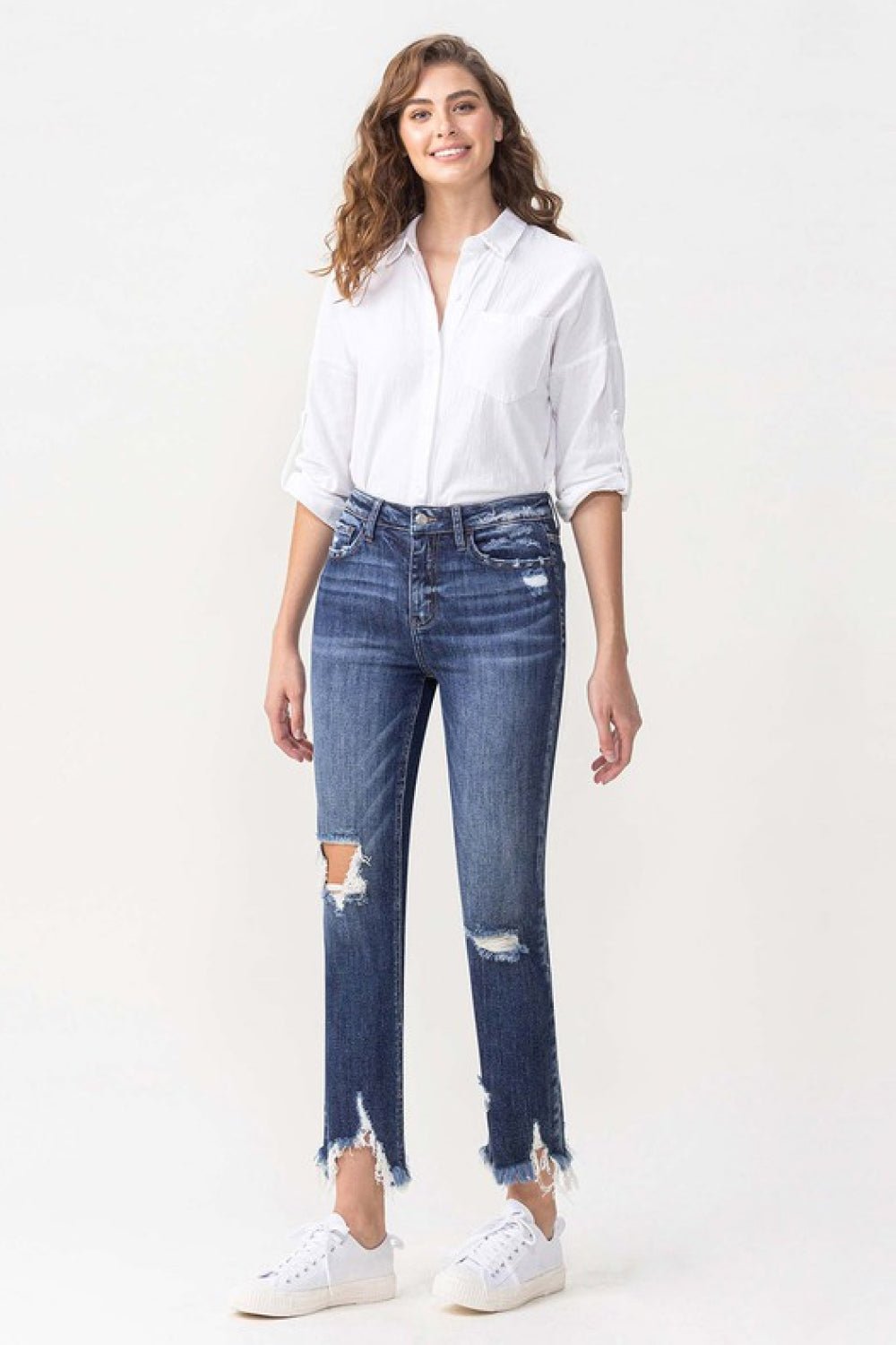Lovervet Jackie Full Size High Rise Crop Straight Leg Jeans - Embrace the Enchanted Summer Breeze with Distressed Details and Flawless Fit - Guy Christopher