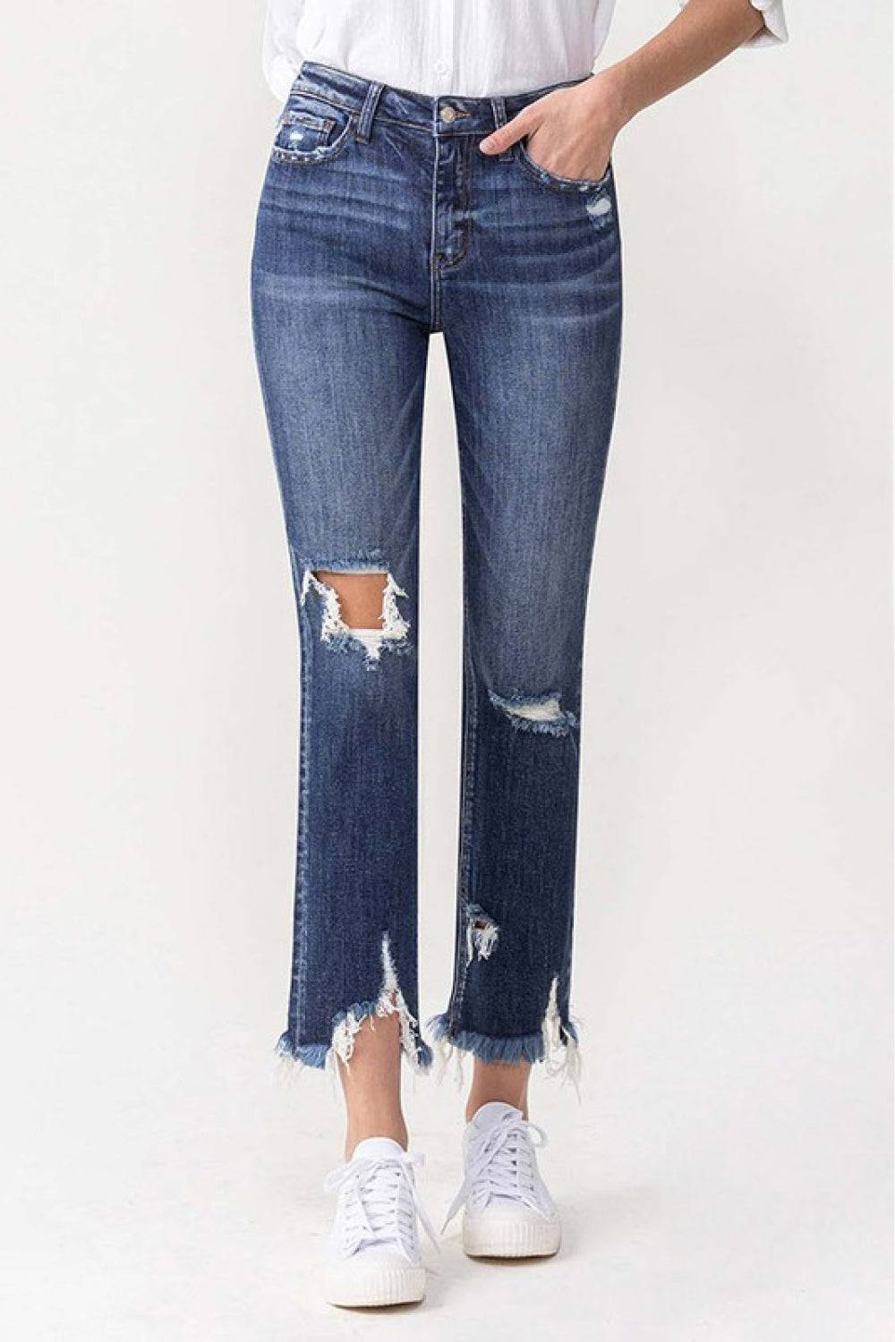 Lovervet Jackie Full Size High Rise Crop Straight Leg Jeans - Embrace the Enchanted Summer Breeze with Distressed Details and Flawless Fit - Guy Christopher