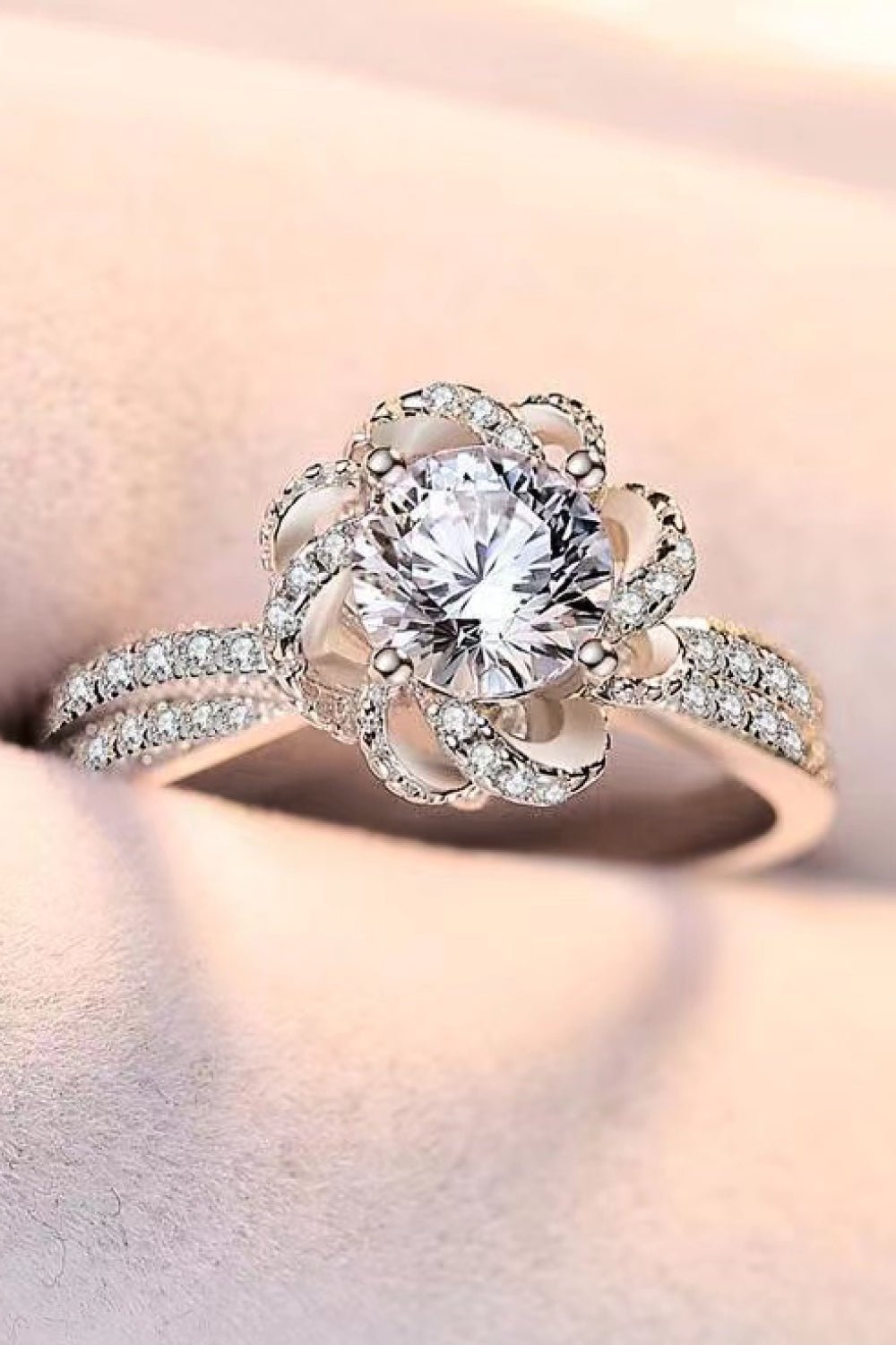 Love's Bloom - A 2-Carat Moissanite Ring with Delicate Floral Embellishment - Indulge in the Enchanting Sparkle of Nature - Guy Christopher