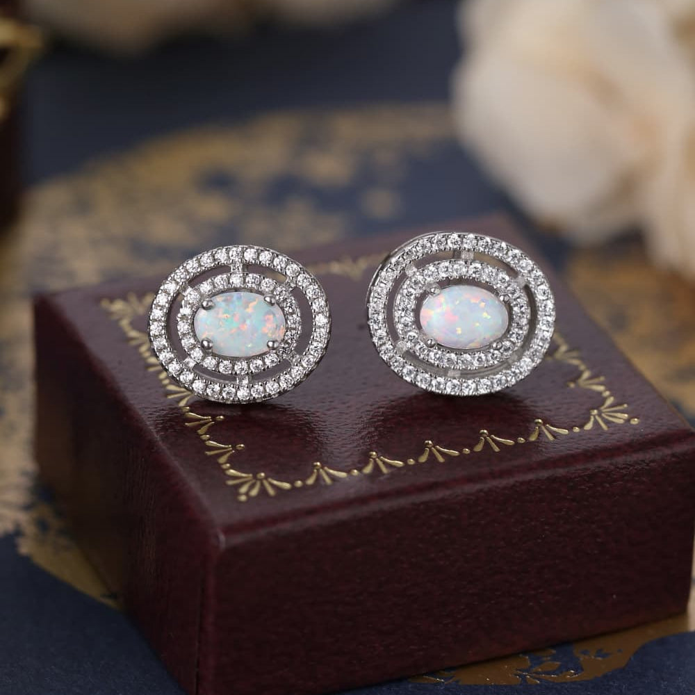 Love's Reflection - Opal Round Stud Earrings - Handcrafted from 925 Sterling Silver. - Guy Christopher