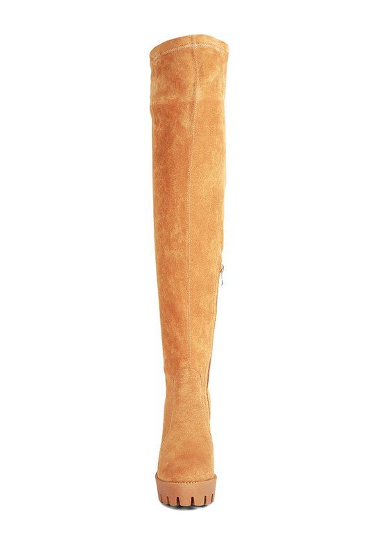 Maple High Block Heeled Faux Suede Long Boots - Guy Christopher