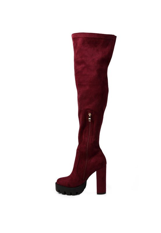 Maple High Block Heeled Faux Suede Long Boots - Guy Christopher