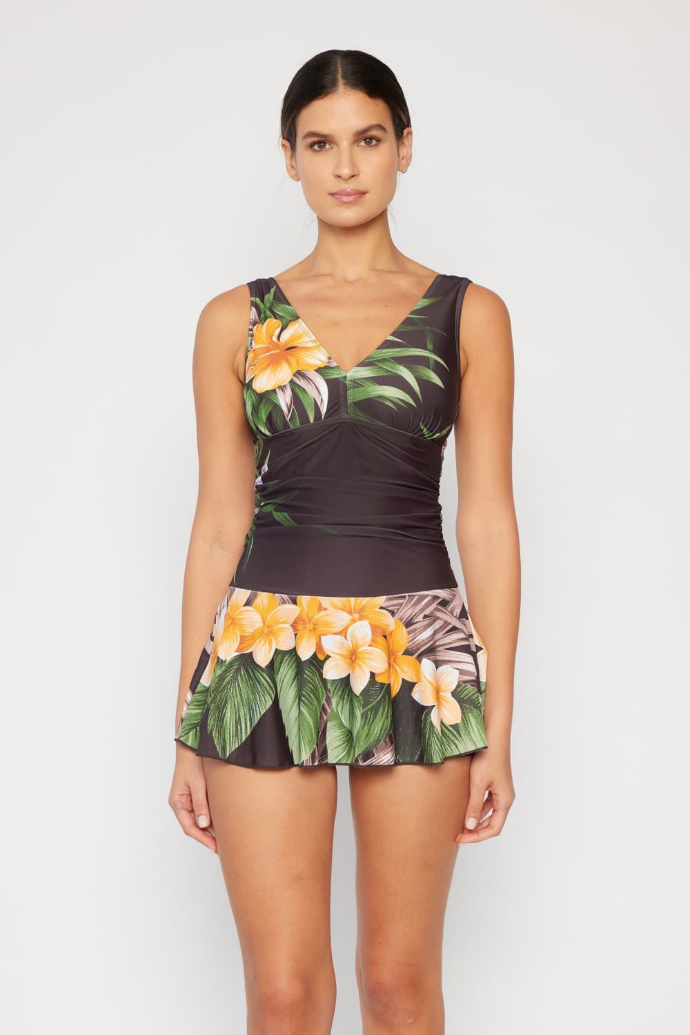 Marina West Swim Full Size Clear Waters Swim Dress in Aloha Brown - Guy Christopher