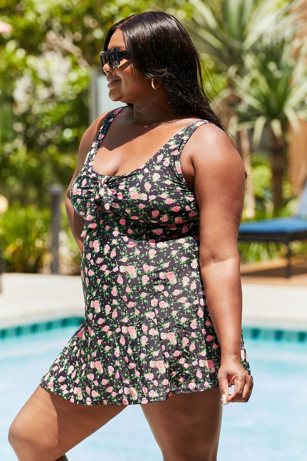 Marina West Swim Full Size Clear Waters Swim Dress in Black Roses - Guy Christopher