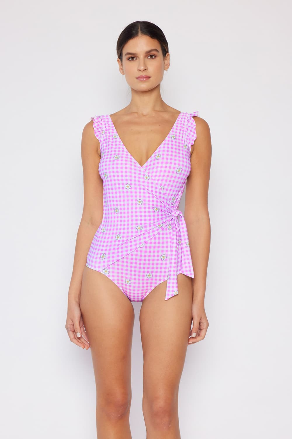 Marina West Swim Full Size Float On Ruffle Faux Wrap One-Piece in Carnation Pink - Guy Christopher