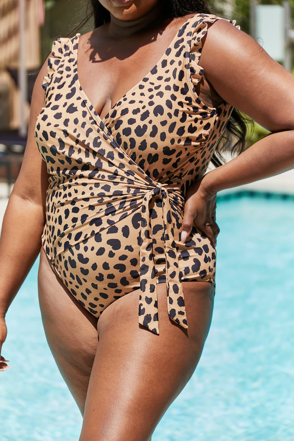 Marina West Swim Full Size Float On Ruffle Faux Wrap One-Piece in Leopard - Guy Christopher