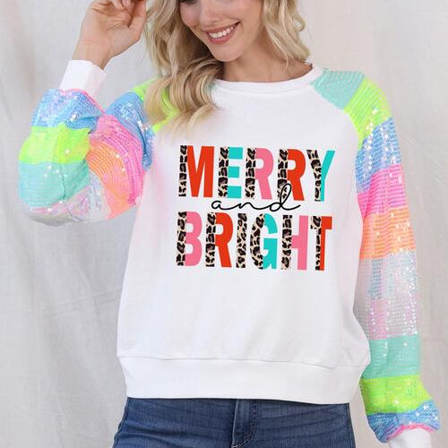 MERRY AND BRIGHT Sequin Long Sleeve Sweatshirt - Guy Christopher
