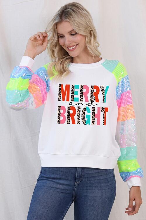 MERRY AND BRIGHT Sequin Long Sleeve Sweatshirt - Guy Christopher