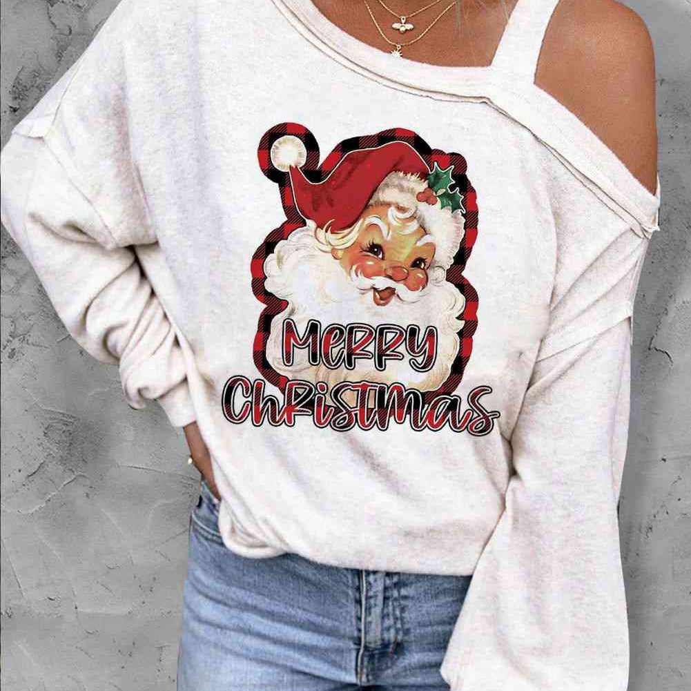 MERRY CHRISTMAS Graphic Asymmetrical Neck Top - Guy Christopher