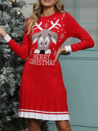 MERRY CHRISTMAS Graphic Pleated Sweater Dress - Guy Christopher