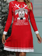 MERRY CHRISTMAS Graphic Pleated Sweater Dress - Guy Christopher