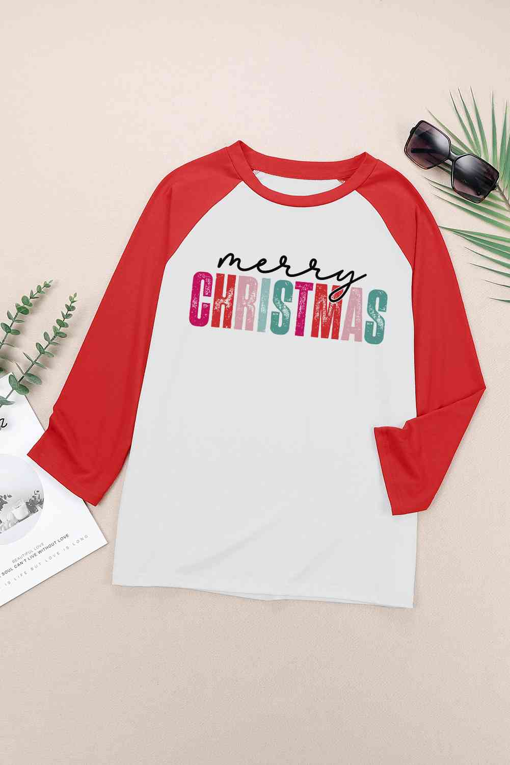 MERRY CHRISTMAS Graphic Raglan Sleeve T-Shirt - Guy Christopher