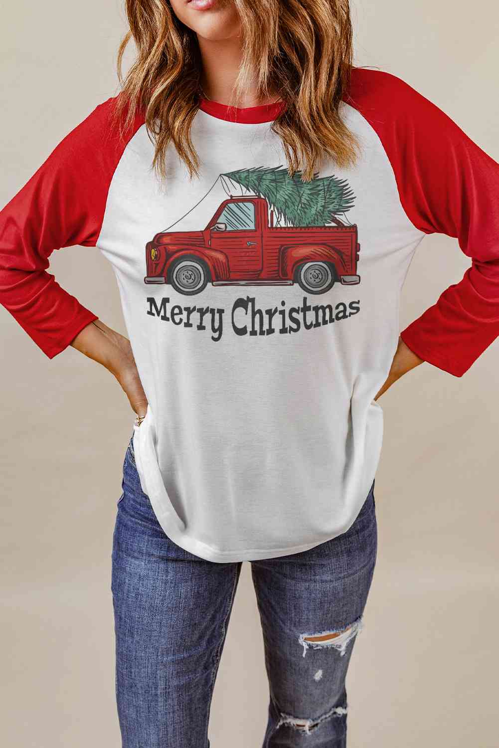 MERRY CHRISTMAS Graphic Raglan Sleeve T-Shirt - Guy Christopher