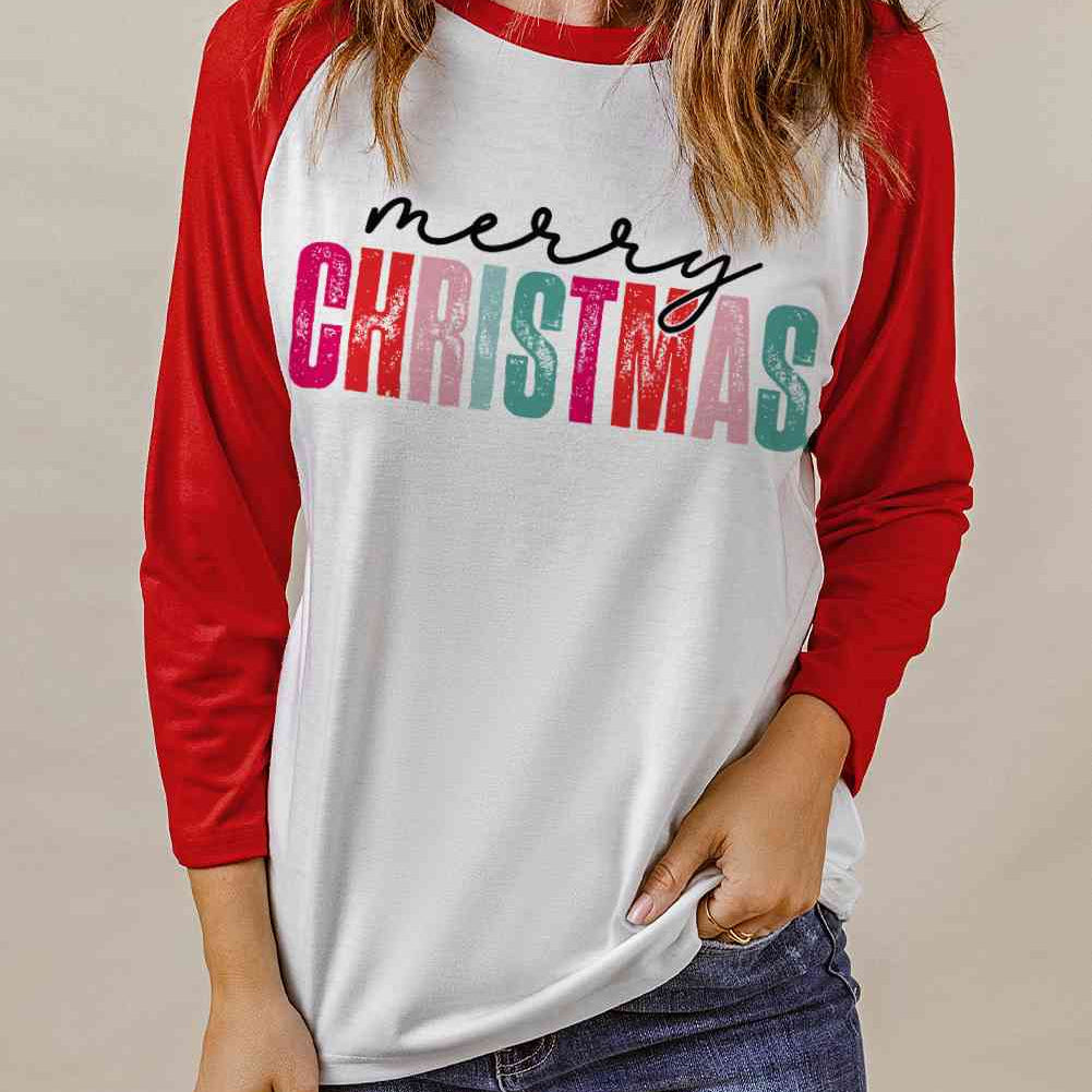 MERRY CHRISTMAS Graphic Raglan Sleeve T-Shirt - Guy Christopher
