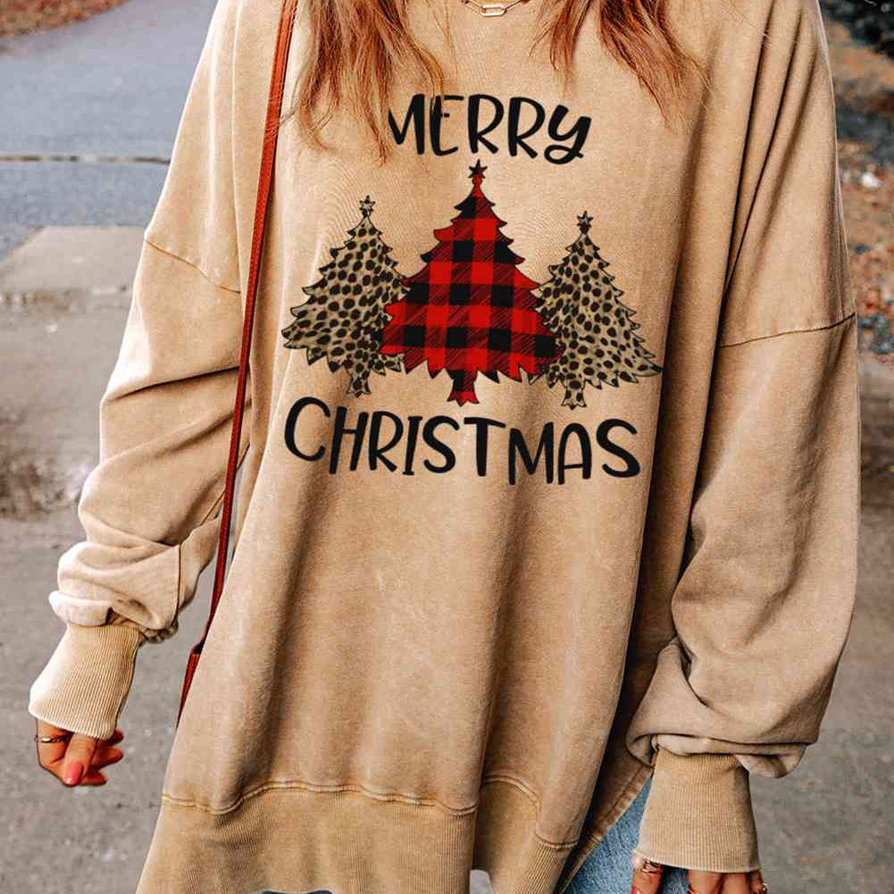 MERRY CHRISTMAS Graphic Slit Drop Shoulder Sweatshirt - Guy Christopher