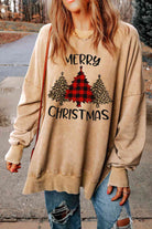 MERRY CHRISTMAS Graphic Slit Drop Shoulder Sweatshirt - Guy Christopher