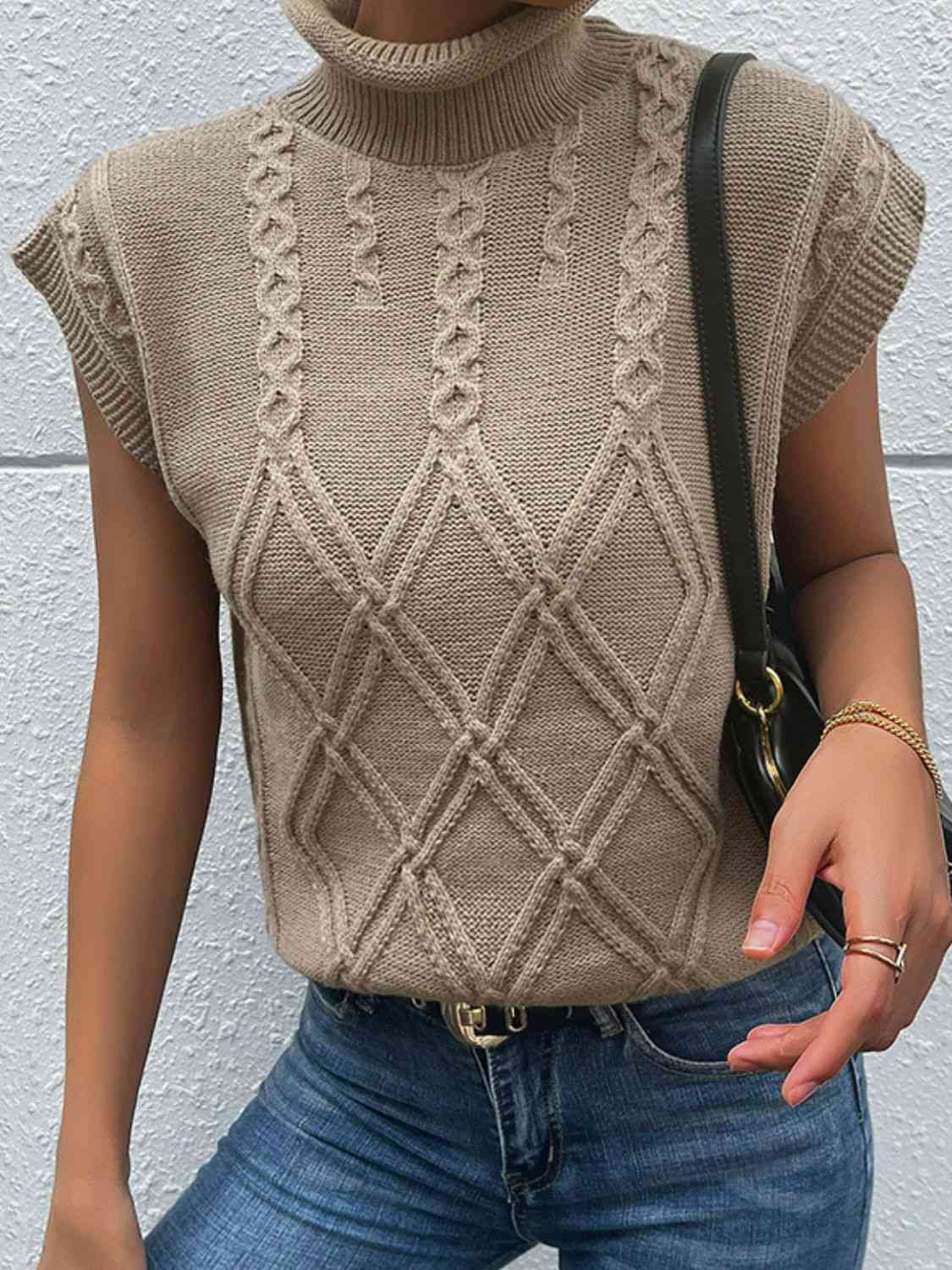 Mixed Knit Turtleneck Sweater Vest - Guy Christopher