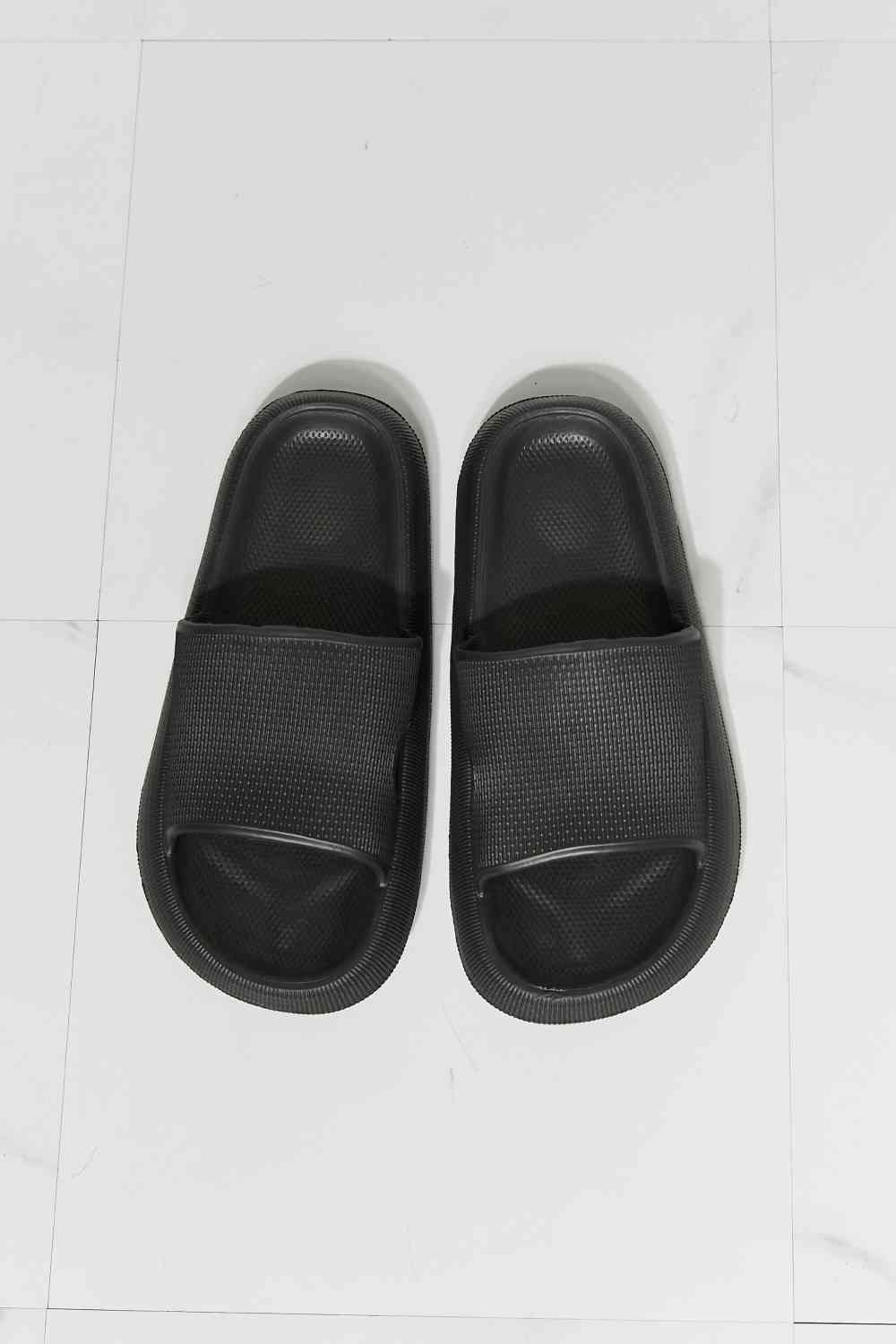 MMShoes Arms Around Me Open Toe Slide in Black - Guy Christopher