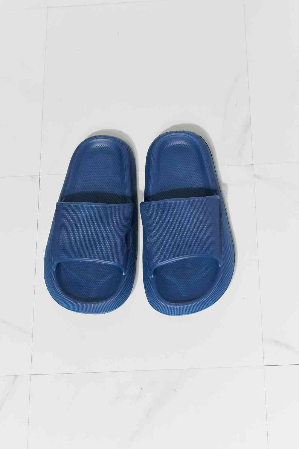 MMShoes Arms Around Me Open Toe Slide in Navy - Guy Christopher