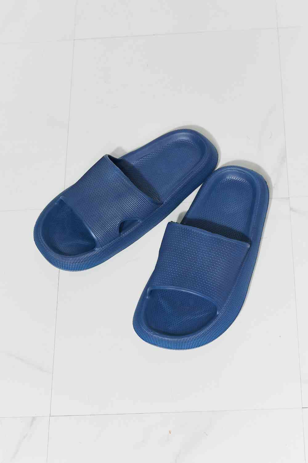 MMShoes Arms Around Me Open Toe Slide in Navy - Guy Christopher