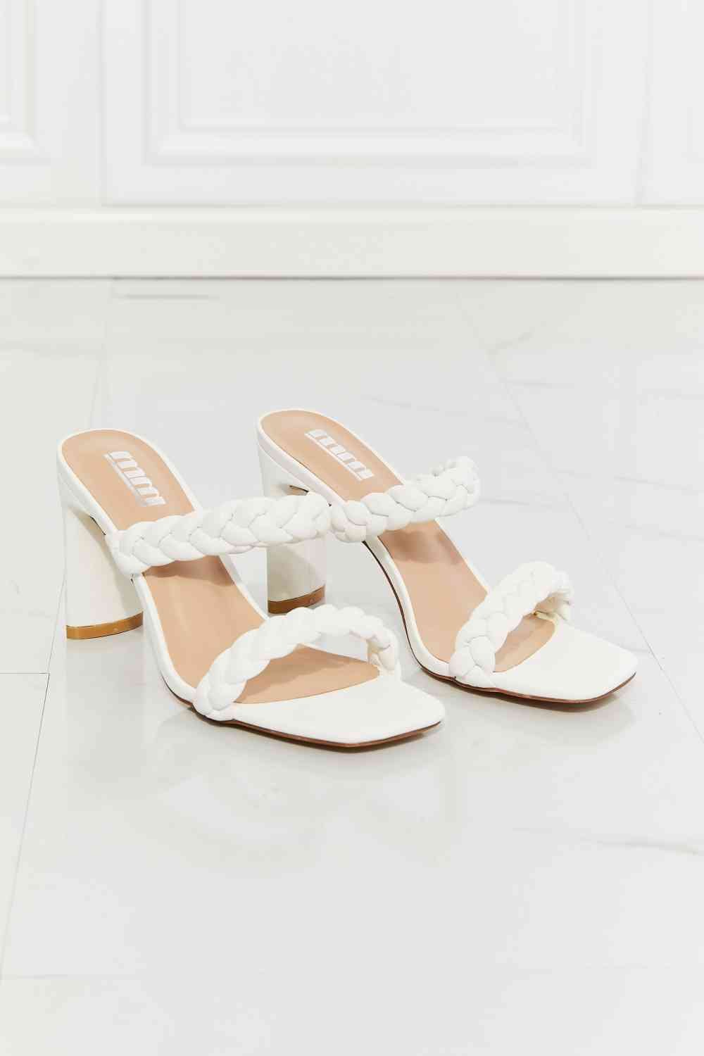 MMShoes In Love Double Braided Block Heel Sandal in White - Guy Christopher
