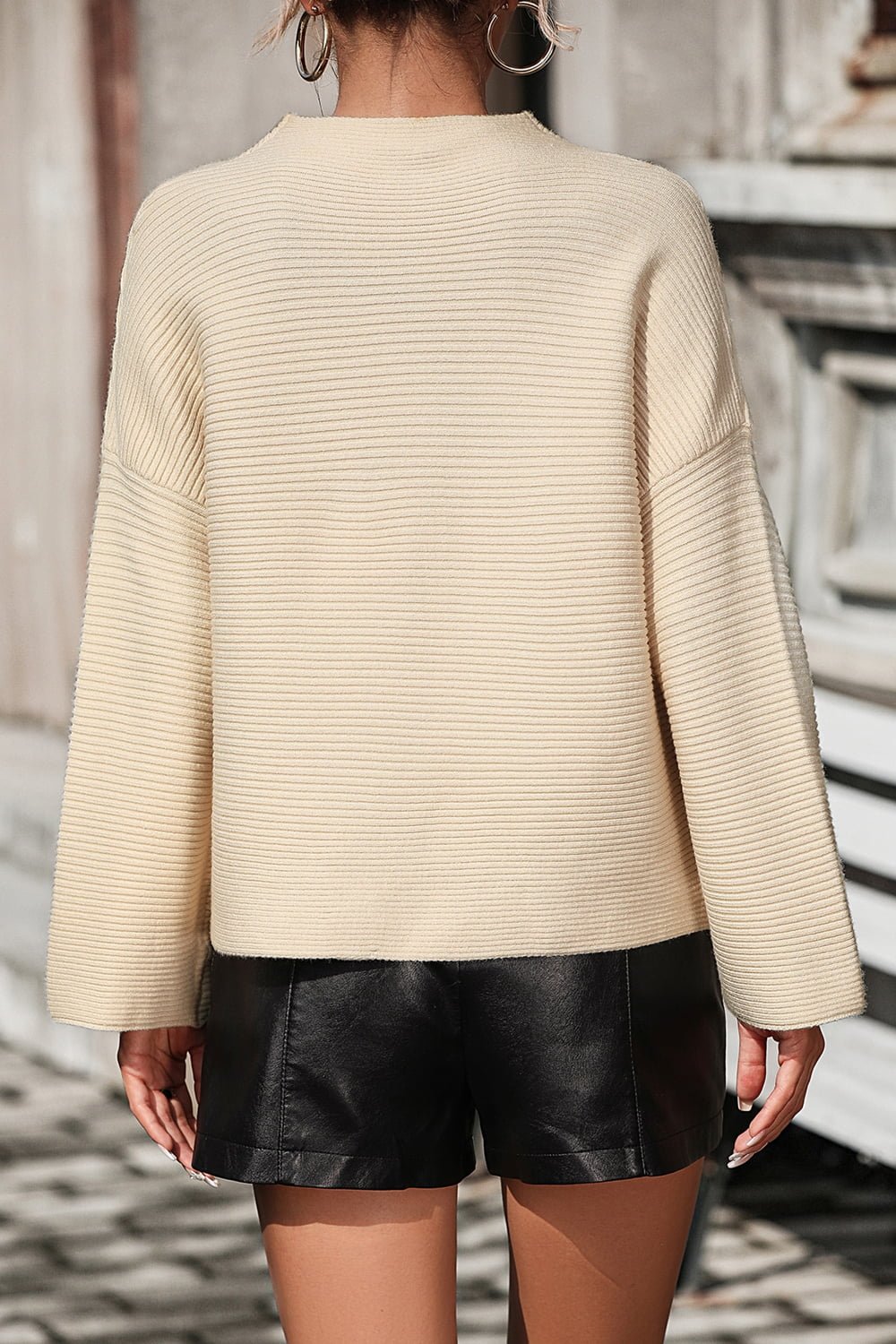 Mock Neck Dropped Shoulder Pullover Sweater - Guy Christopher