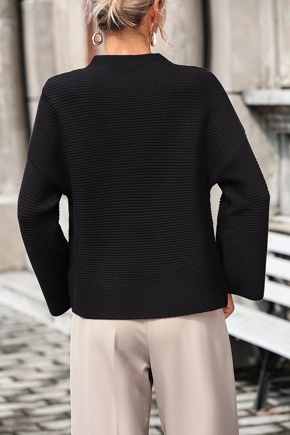 Mock Neck Dropped Shoulder Pullover Sweater - Guy Christopher