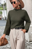 Mock Neck Dropped Shoulder Pullover Sweater - Guy Christopher