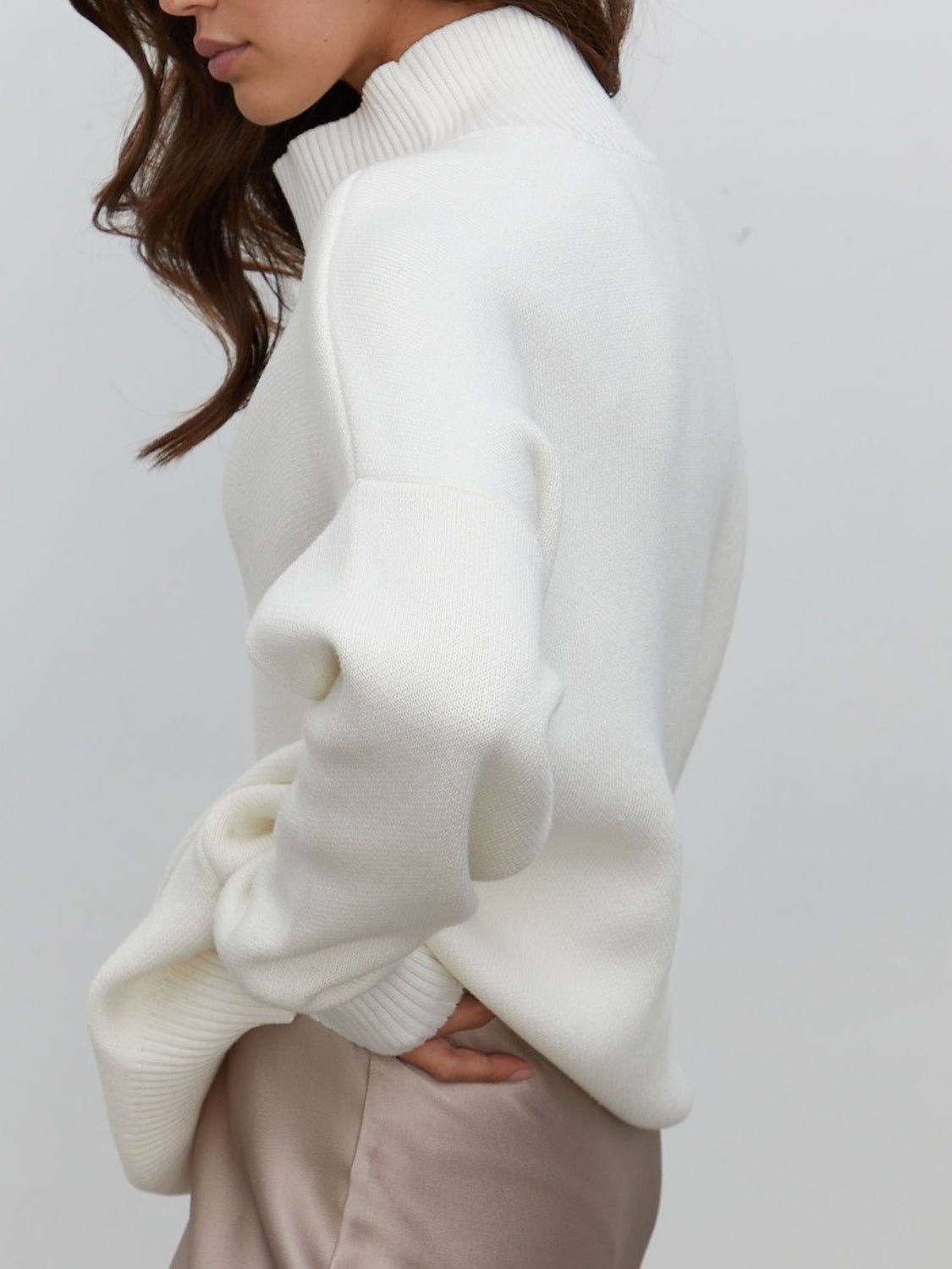 Mock Neck Dropped Shoulder Sweater - Guy Christopher