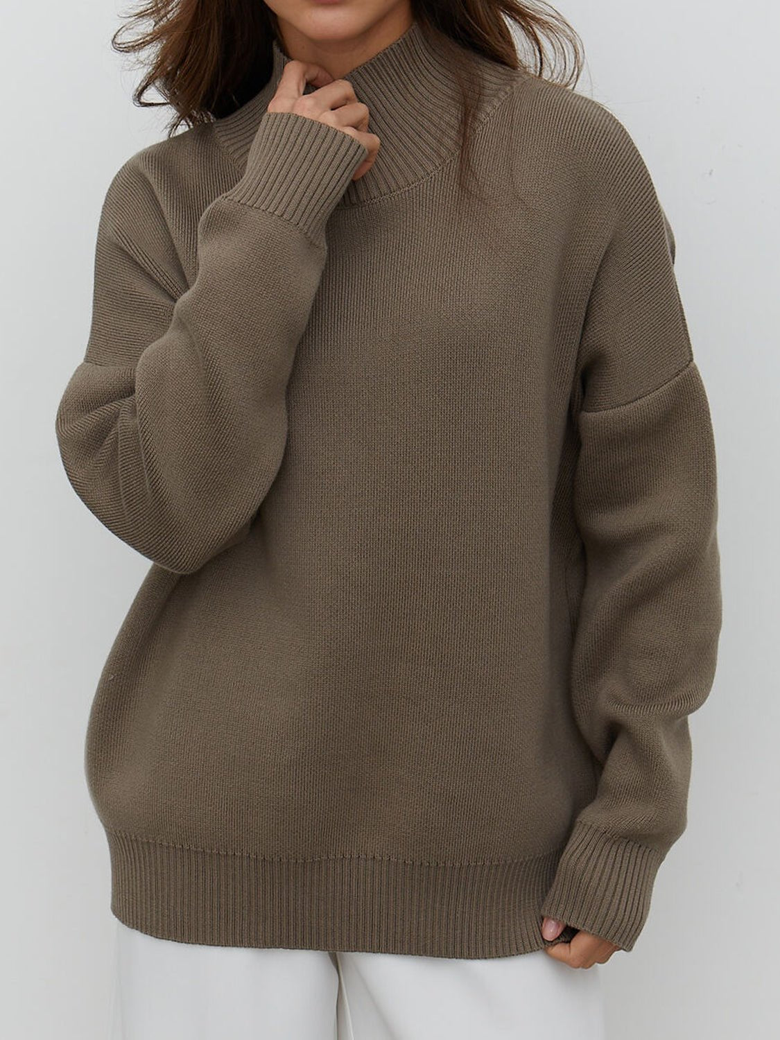 Mock Neck Dropped Shoulder Sweater - Guy Christopher