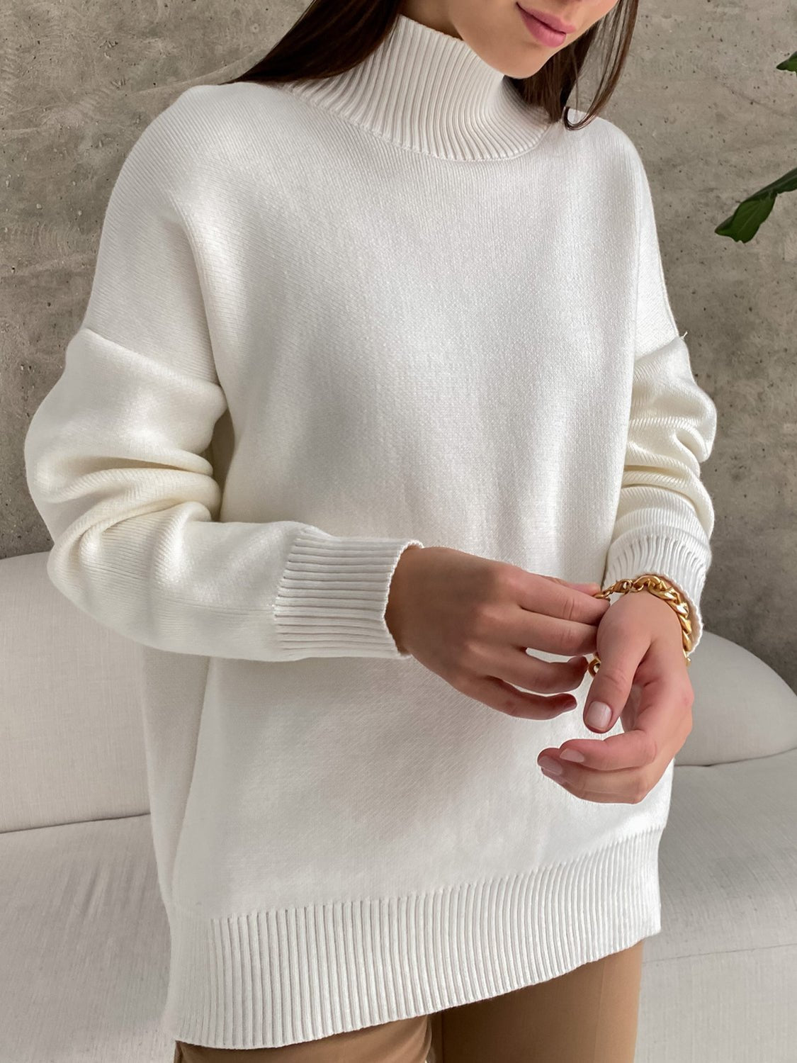 Mock Neck Dropped Shoulder Sweater - Guy Christopher