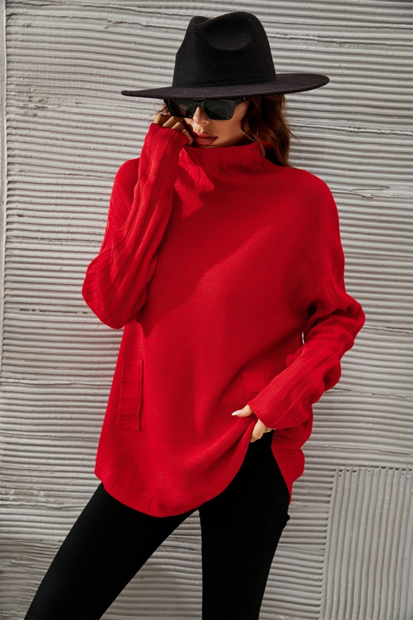 Mock Neck Dropped Shoulder Sweater - Guy Christopher