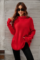 Mock Neck Dropped Shoulder Sweater - Guy Christopher