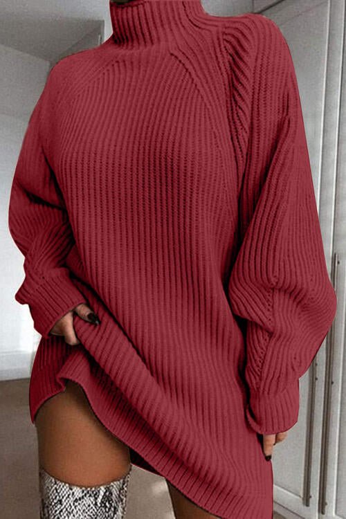 Mock Neck Dropped Shoulder Sweater Dress - Guy Christopher