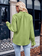 Mock Neck Flounce Sleeve Blouse - Guy Christopher