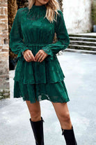 Mock Neck Flounce Sleeve Layered Dress - Guy Christopher