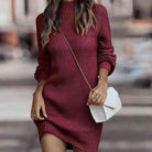 Mock Neck Lantern Sleeve Sweater Dress - Guy Christopher