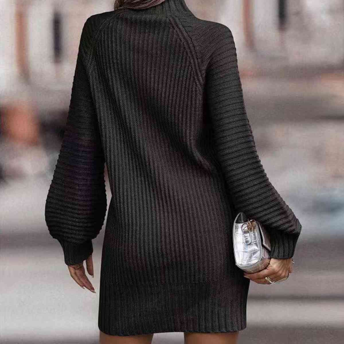 Mock Neck Lantern Sleeve Sweater Dress - Guy Christopher