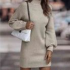 Mock Neck Lantern Sleeve Sweater Dress - Guy Christopher