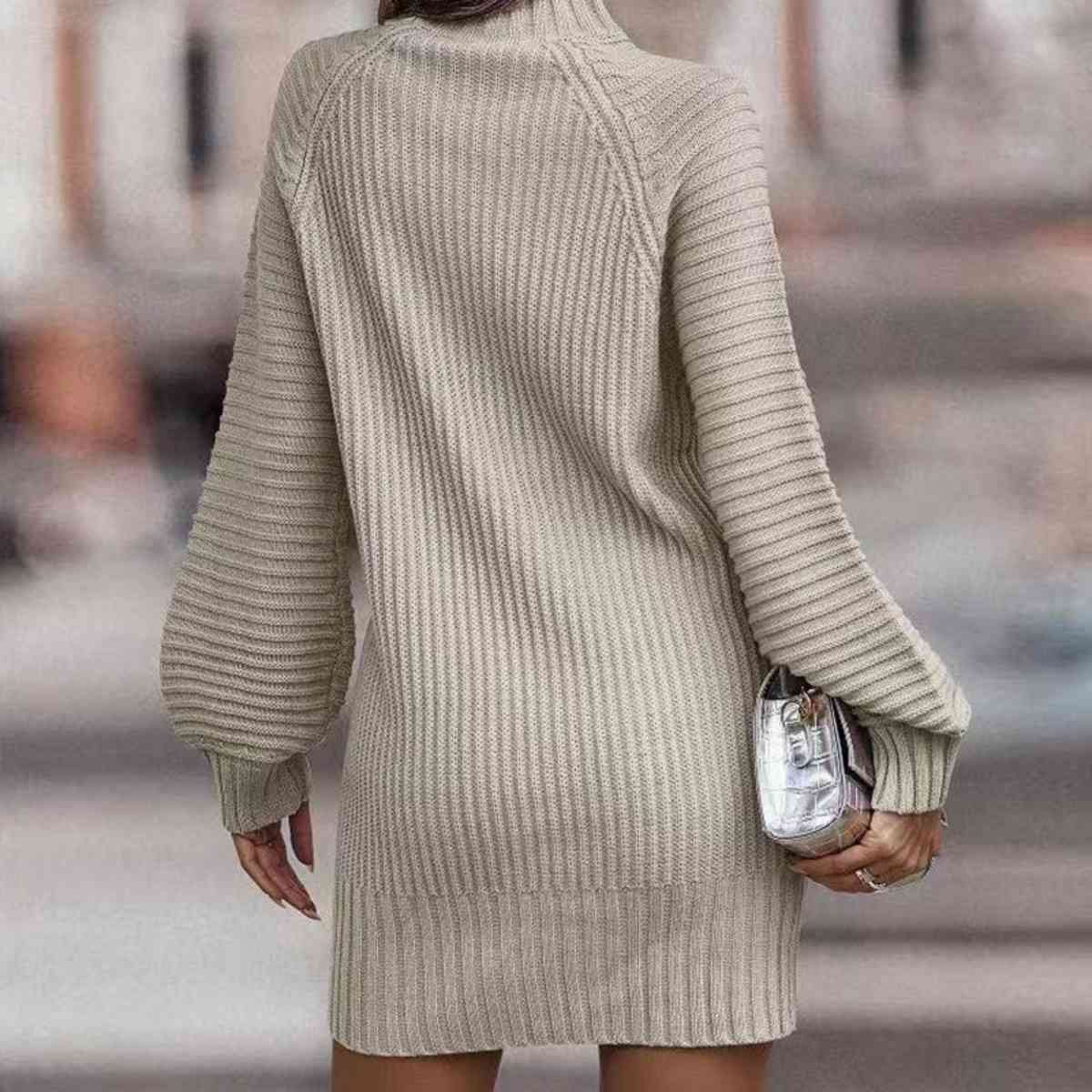 Mock Neck Lantern Sleeve Sweater Dress - Guy Christopher