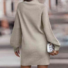 Mock Neck Lantern Sleeve Sweater Dress - Guy Christopher