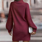 Mock Neck Lantern Sleeve Sweater Dress - Guy Christopher