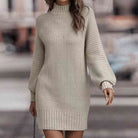 Mock Neck Lantern Sleeve Sweater Dress - Guy Christopher