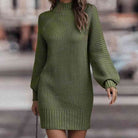 Mock Neck Lantern Sleeve Sweater Dress - Guy Christopher