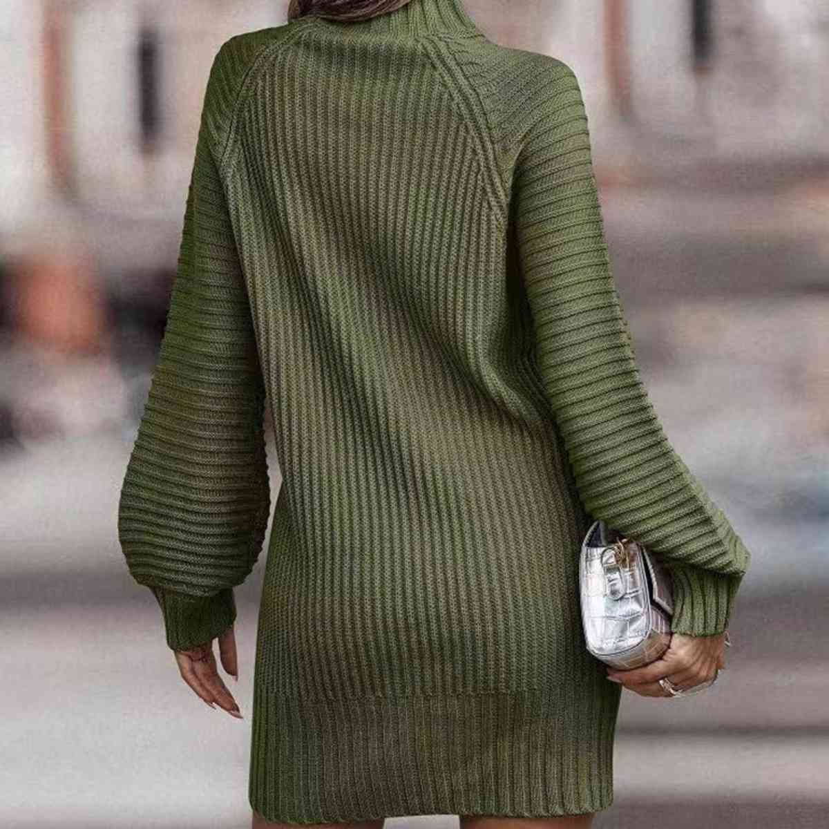 Mock Neck Lantern Sleeve Sweater Dress - Guy Christopher