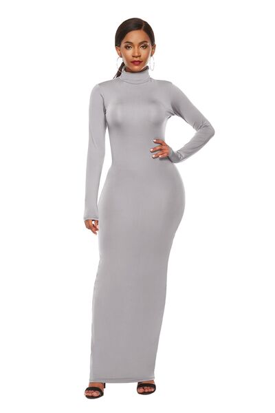 Mock Neck Long Sleeve Maxi Slim Dress - Guy Christopher